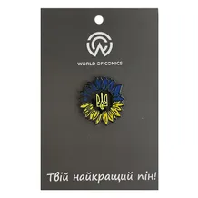 Металлический значок (пин) Ukrainian: Sunflower & Coat of Arms, (13722)