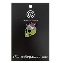 Металлический значок (пин) Skull w/Cats, (11385)