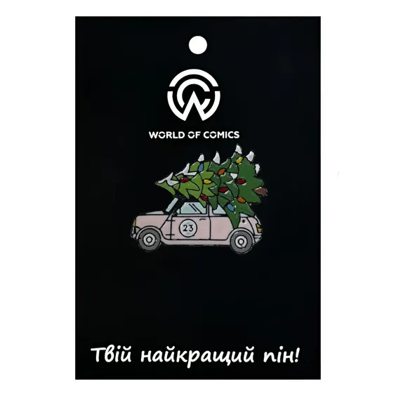 Металлический значок (пин) Car w/ Christmas Tree (Pink), (11186)