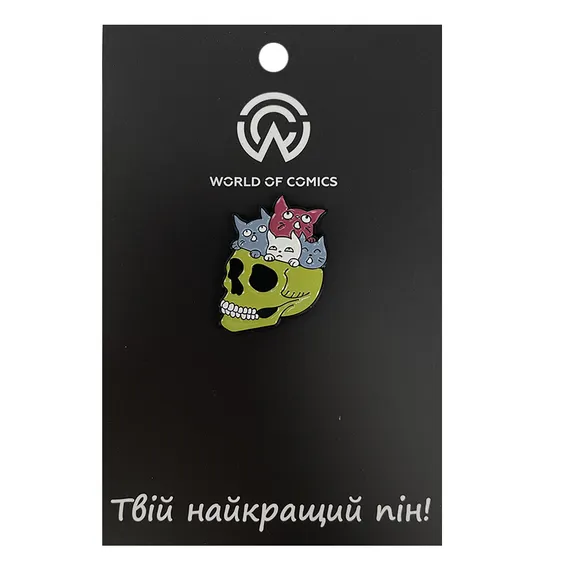 Металлический значок (пин) Skull w/Cats, (11385)