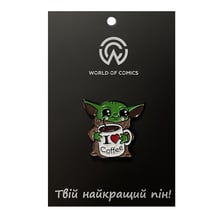 Металлический значок (пин) Star Wars: The Mandalorian: Baby Yoda: «I Love Coffee», (13509)