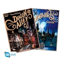 Набор постеров GB Eye: Chibi: Wizarding World: Harry Potter: Retro Posters: Hogwarts Castle and Diagon Alley, (60574)