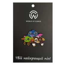 Металевий значок (пін) Lilo & Stitch & The Mandalorian & Gremlins: Stitch, Grogu and Gizmo, (13575)