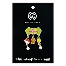 Металлический значок (пин) Christmas Gingerbread, Hat and Bell: «‎Merry And Bright», (14554)