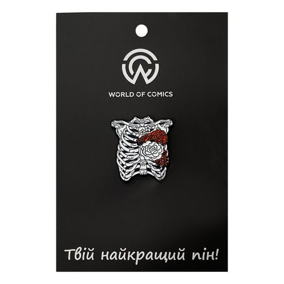 Металлический значок (пин) Skeleton Ribs w/ Flowers, (11179)