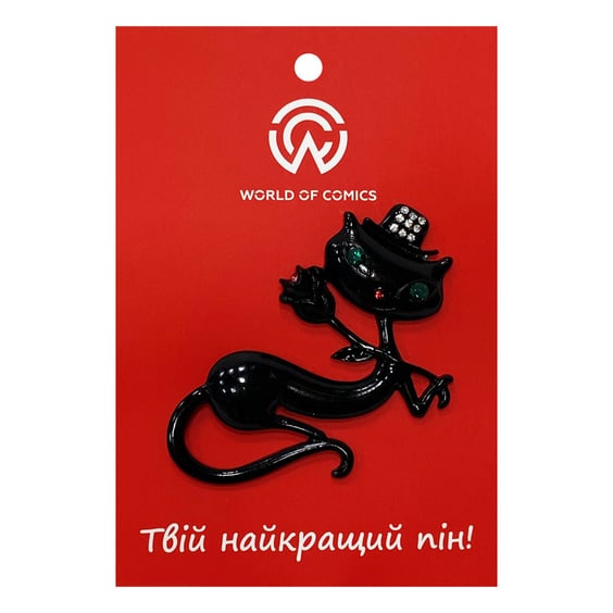 Металлический значок (пин) Cat w/ Rose (Black), (13939)