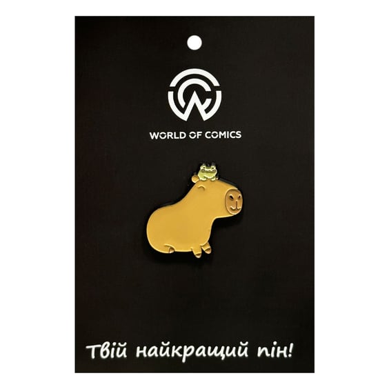 Металлический значок (пин) Capybara w/ Frog, (14356)
