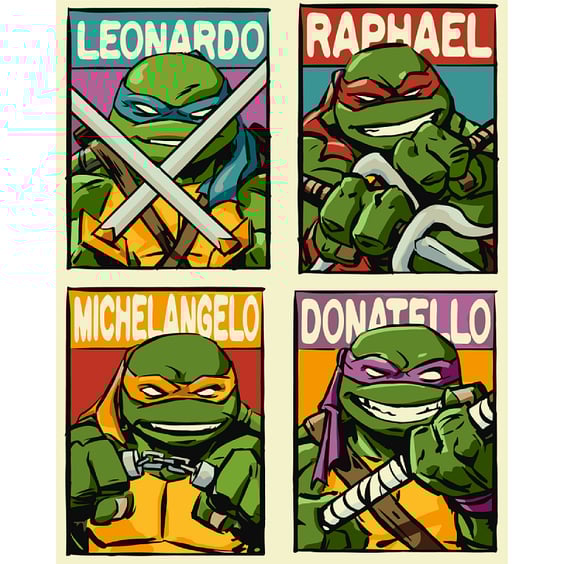 Картина за номерами Kartiny Origami: Teenage Mutant Ninja Turtles: Raphael, Donatello, Leonardo and Michelangelo, (35093)