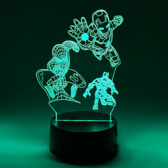 Акриловий світильник Marvel: Black Panther, Iron-Man and Spider-Man, (40864)