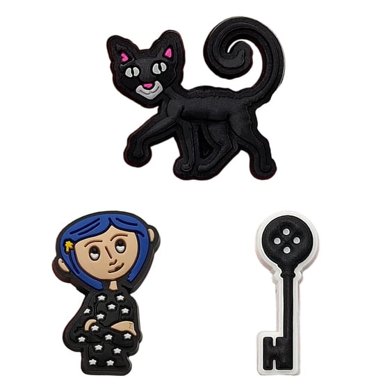 Набор джибитсов Coraline: Coraline Jones w/ Button Key and Black Cat, (6671)