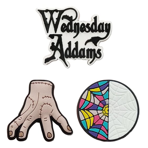 Набор джибитсов The Addams Family: Wednesday: Logo, Thing and Stained Glass Window, (6679)