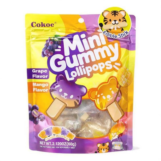 Желейные конфеты Cokoc: Mini Gummy Lollipops: Grape and Mango Flavor, (904961)
