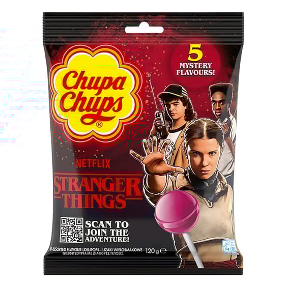 Цукерки Chupa Chups: Stranger Things: Right Side Up: 5 Mystery Flavours, (979404)