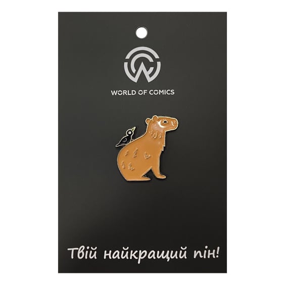 Металевий значок (пін) Capybara w/ Bird, (13997)